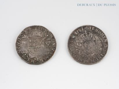 Lot de deux pièces d'argent : Louis XVI et...