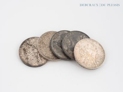 5 pièces de 5 francs argent (Semeuse)
Poids...