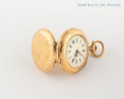 Gold collar watch chased with foliage, enameled...