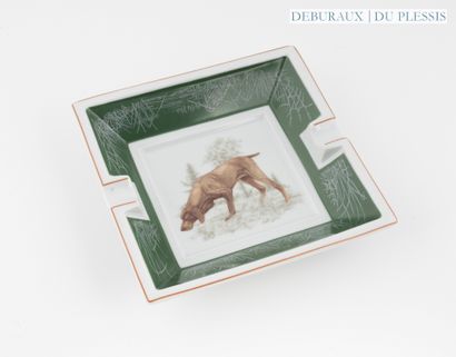 HERMES 
Rectangular porcelain ashtray decorated...