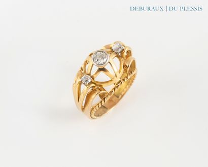 Openwork dome ring with twisted wires in...