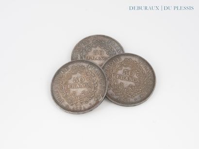 3 pièces de 50 francs en argent (Hercule)
Poids...