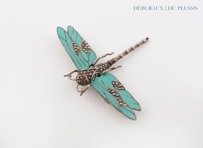 Broche libellule en argent 800°/°° ornée...