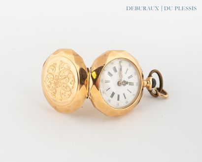 Montre de col en or 750°/°°, cadran émaillé...