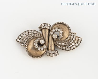 Art Deco double clip in 925°/°° vermeiled...