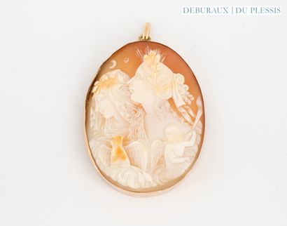750°/°° gold pendant set with a shell cameo...