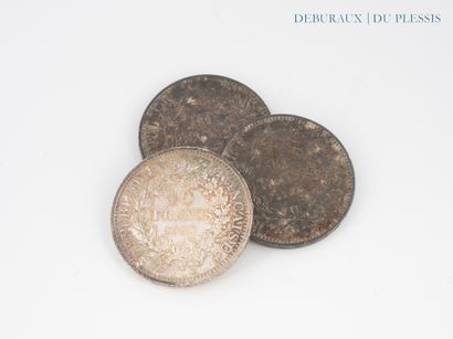 3 pièces de 10 francs en argent (Hercule).
Poids...