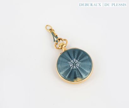 Guilloché 750°/°° enameled gold collar watch,...