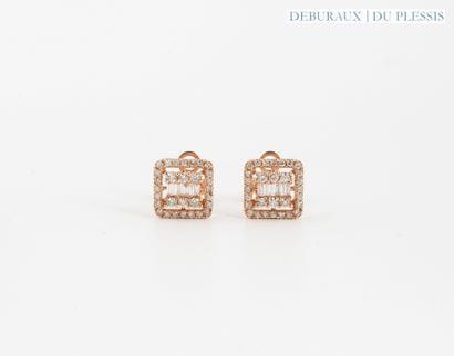Pair of ear studs in 750°/°° pink gold adorned...
