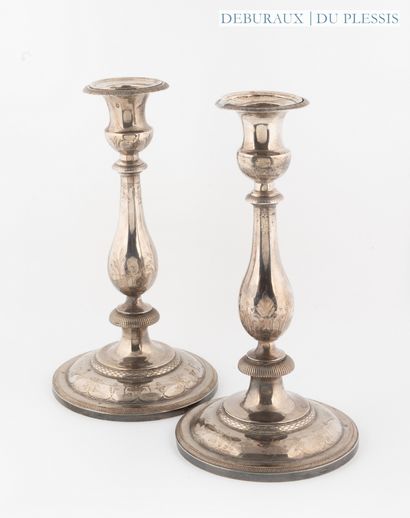 Pair of 1er coq silver torches Paris 1798/1809...
