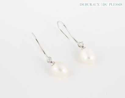 Pair of earrings in 750°/°° white gold set...