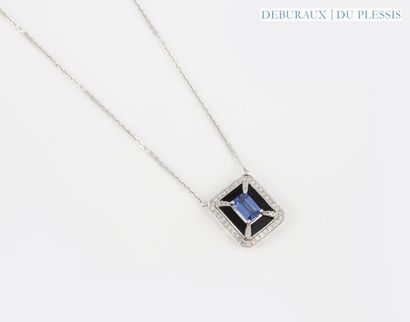 Collier en or gris 750°/°° centré d'une tanzanite...