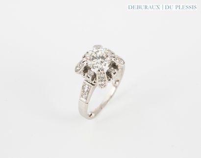 Platinum solitaire ring set with an approx....