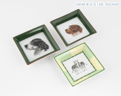 HERMES
Set of 3 porcelain ashtrays with animal...