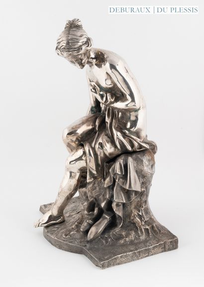 Woman bathing in silver-plated bronze.
H....