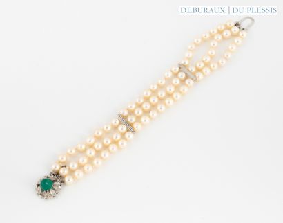 Bracelet with three rows of cultured pearls,...