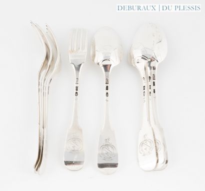 Set of four 950°/°° silver flatware with...
