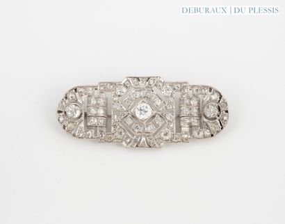Art Deco platinum plate brooch with geometric...