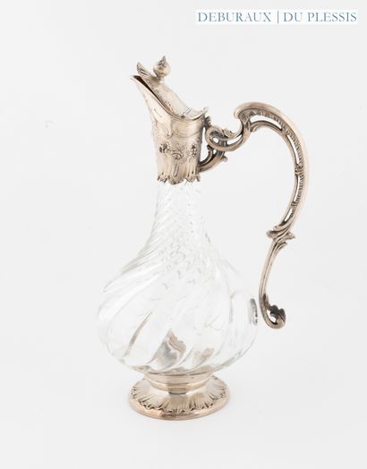 Crystal ewer with twisted ribs, 950°/°° silver...