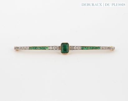 Barrette brooch in 750°/°° gold and platinum,...