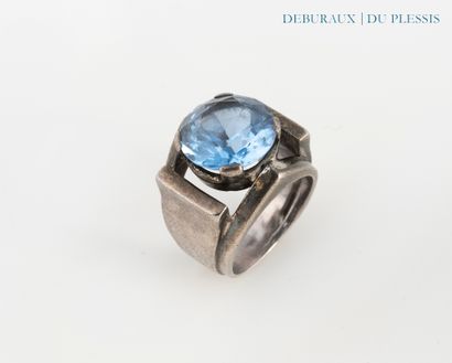 Bague tank en argent 800°/°° ornée d'une...