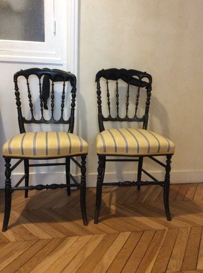 Paire de chaises de chambre en bois noirci...