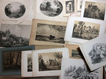 Lot de gravures (XIXe et XXe), vues de villages,...