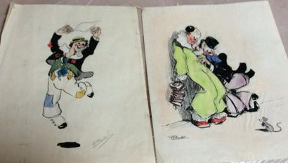 Paul BOUDOT (1915-1982) Deux croquis de clown,...