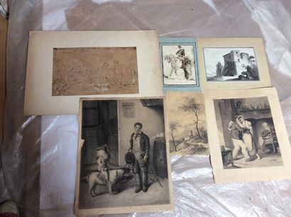 Lot de 6 dessins et gravures (XIXe et XX...