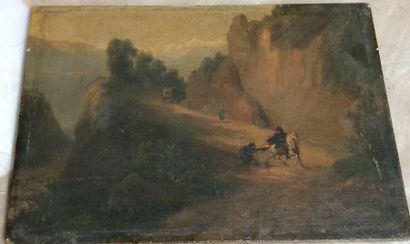 Ecole française du XIXe. En chemin. Huile...