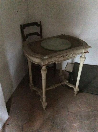 Table de toilette en bois laqué blanc, style...