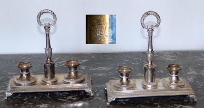 Deux salières doubles en argent à décor de...