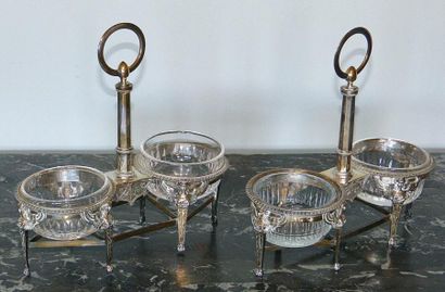 Paire de salières double en argent ajouré...
