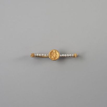 Broche barrette en or 750 °/°° centrée d'une...