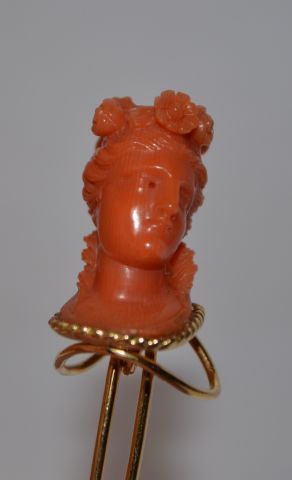 Broche en or 750 °/°° ornée d'une tête à...