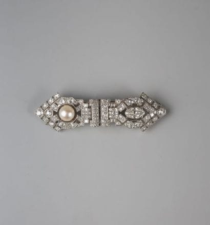 Broche double clips Art Déco en platine et...