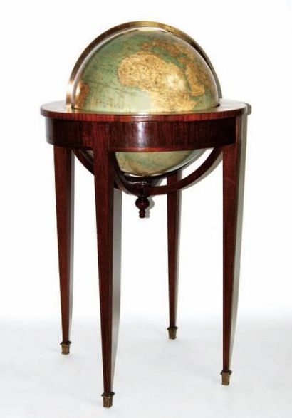 Globe de parquet en bois et papier gravé,...