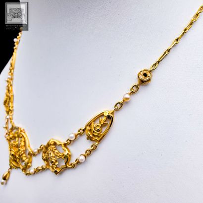 Draped necklace 
750/°°° openwork yellow...