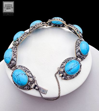 Lot de 3 bracelets en argent ornés de malachite,...
