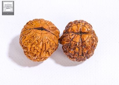 CHINE 
Lot de 2 noix sculptées à décor en...