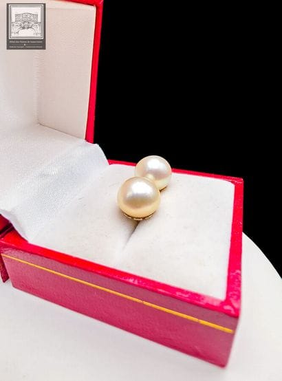 Paire de clous d'oreilles en or de deux perles...