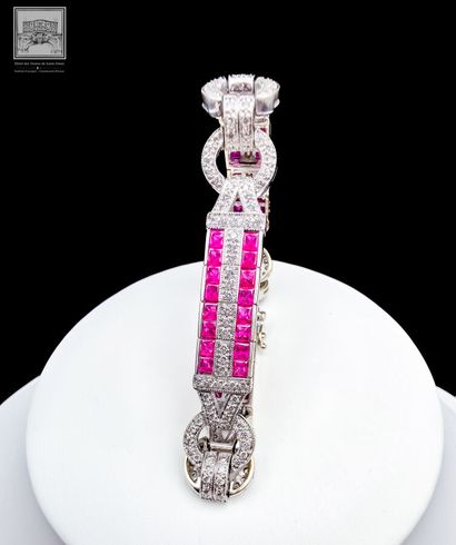 Art Deco-style hinged bracelet in 18K white...