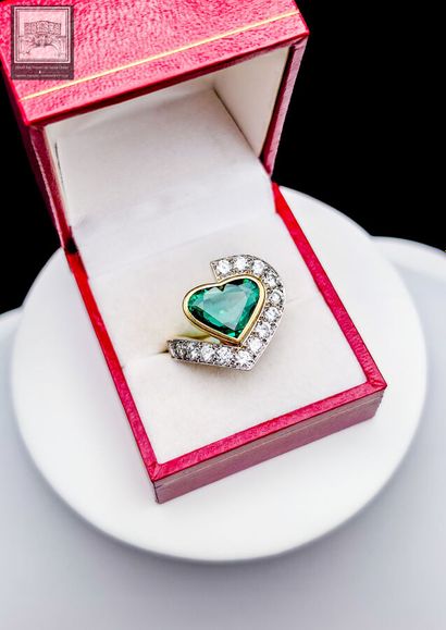 Cocktail ring in 18K yellow and white gold...