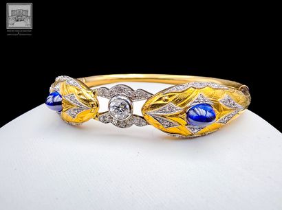 Bracelet rigide
Or jaune 18K 750/°°° et platine...