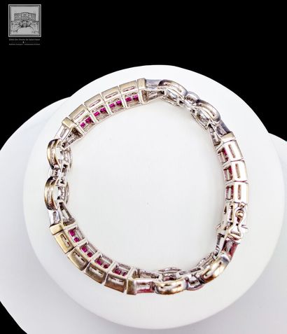 Art Deco-style hinged bracelet in 18K white...