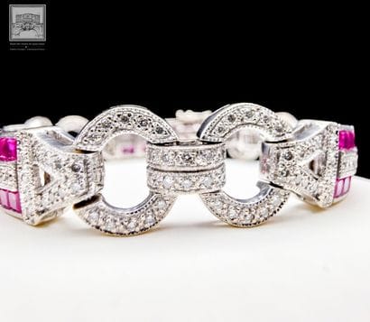 Art Deco-style hinged bracelet in 18K white...