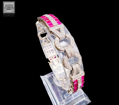 Art Deco-style hinged bracelet in 18K white...