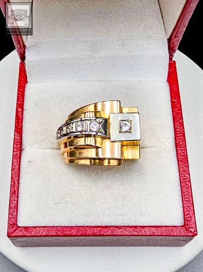 Bague Tank Art Déco en or jaune et gris 750/°°°...