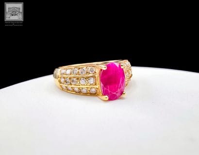 Bague jonc en or jaune 750°/.(18K) 4g20 ornée...