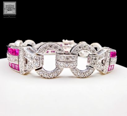 Art Deco-style hinged bracelet in 18K white...